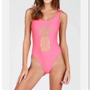 SUGAR COAST by Lolli Swim Pineapple Low Back Coral One-Piece Swimsuit Sz: Medium